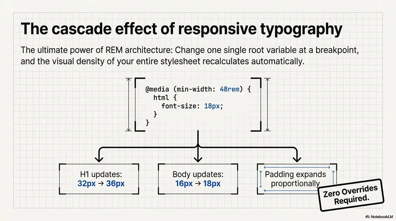 The cascade effect of responsive typography showing proportional scaling